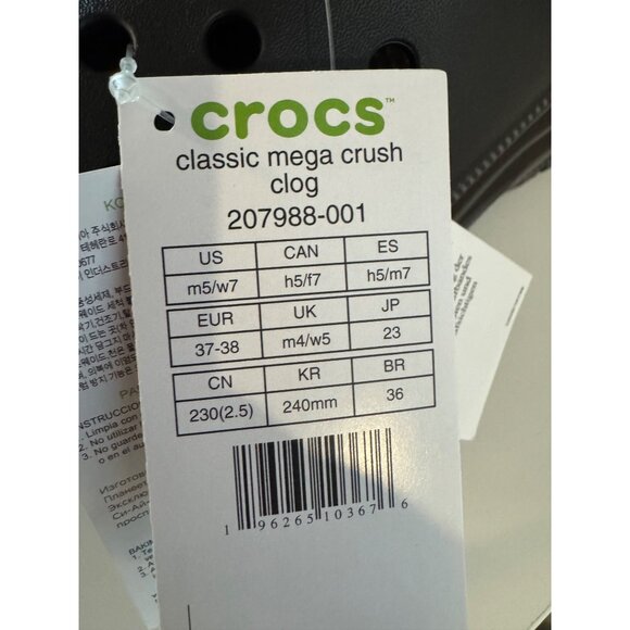 Crocs Classic Mega Crush Clog Unisex M5/W7 Black Lightweight Durable Platform Sh - Picture 5 of 15